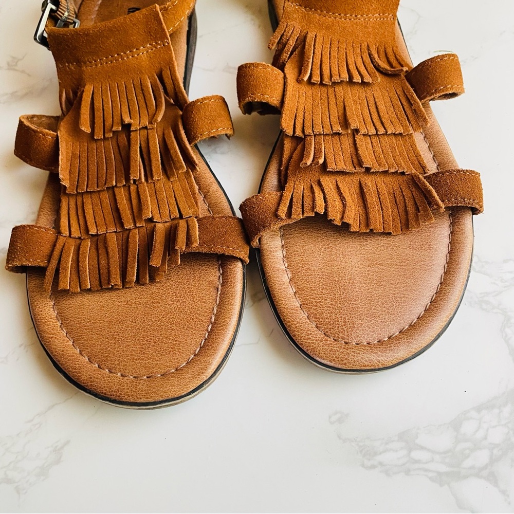 Minnetonka Brown Baz Suede Fringe Boho Festival Strap Ankle Sandals | Size 7 - Picture 3 of 7